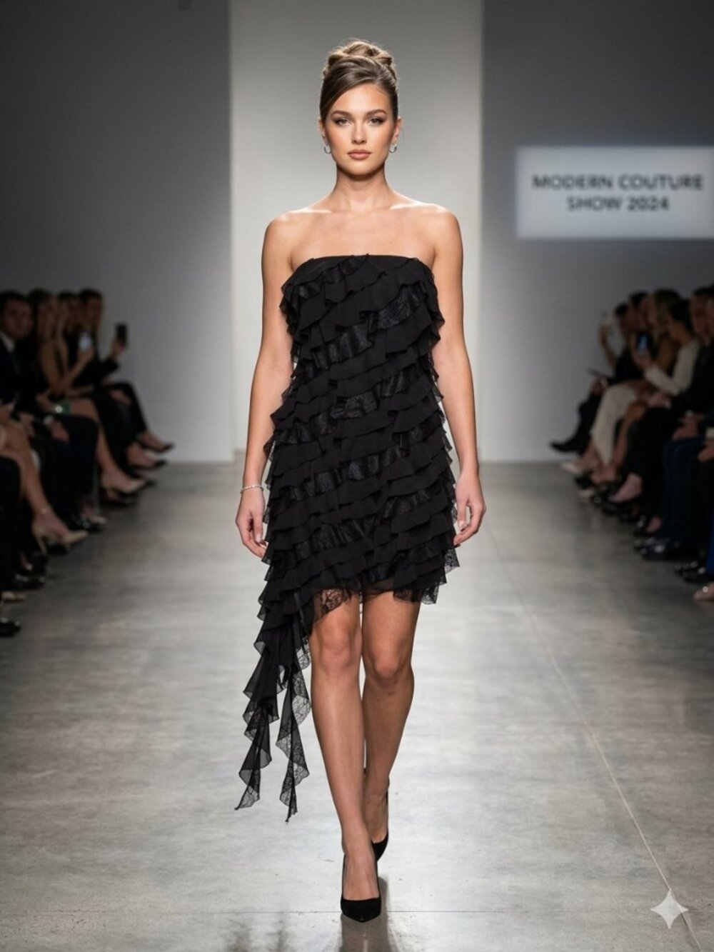 NWT Steve Madden Alix Strapless Ruffle Lace Mini Dress Black Sz 8